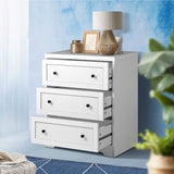Oikiture White Chest of Drawers 3 Drawer Tallboy Bedside Table Storage Cabinet