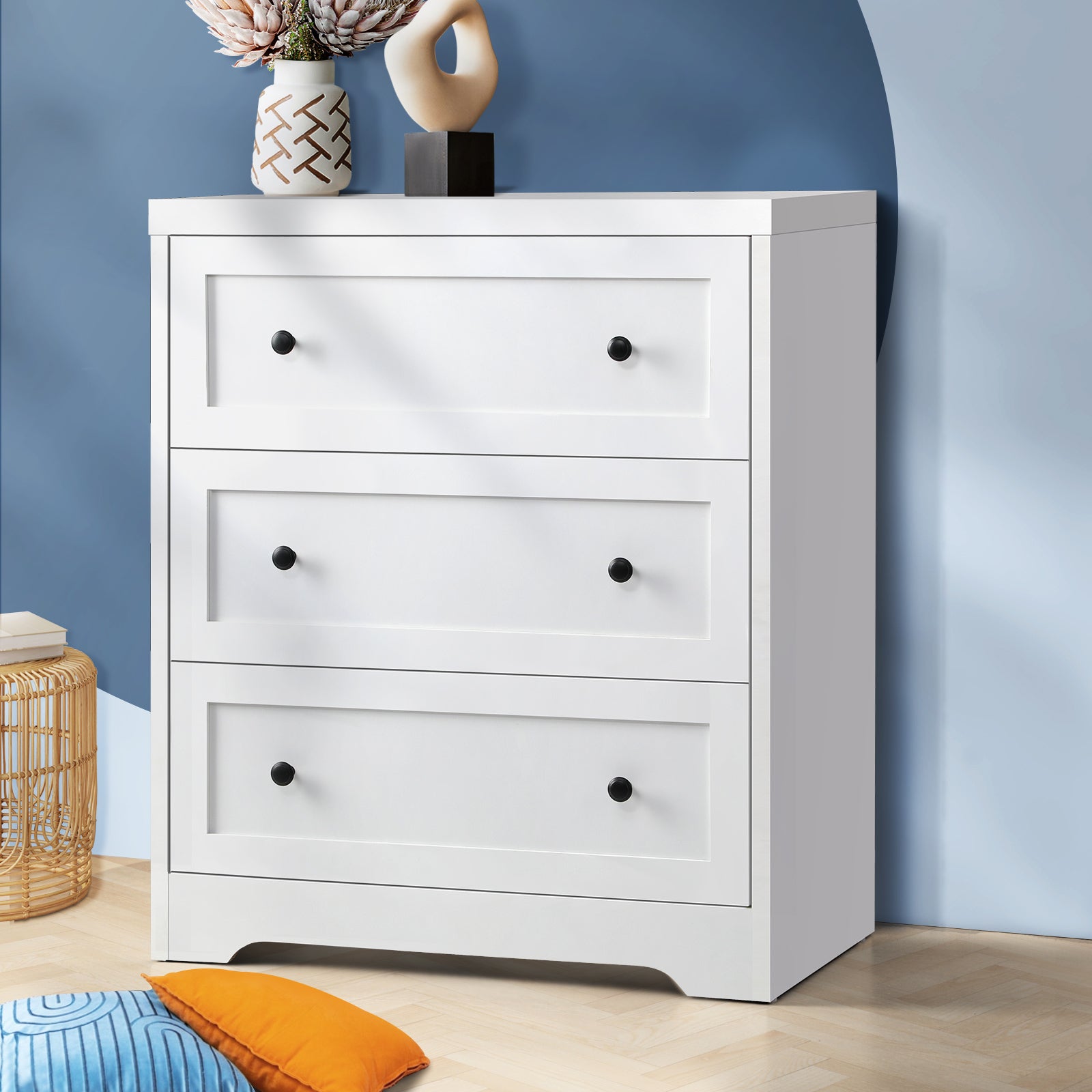 Oikiture White Chest of Drawers 3 Drawer Tallboy Bedside Table Storage Cabinet