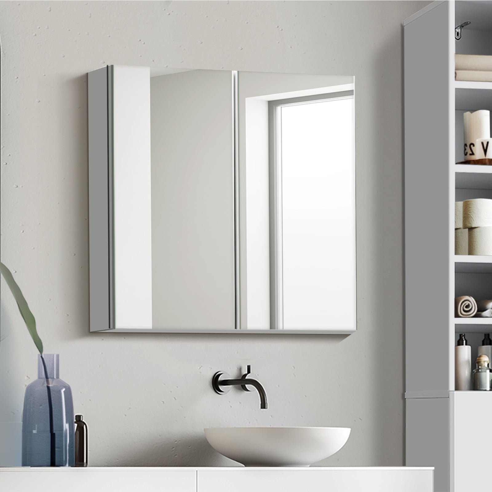 Welba Bathroom Mirror Cabinet Vanity 750mmx720mm White