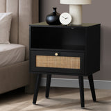 Oikiture 2X Bedside Table Storage Drawer Shelf Rattan