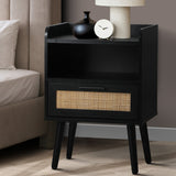 Oikiture Bedside Table Drawer Side End Table Rattan