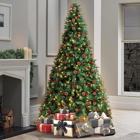 *FREE NATIONWIDE SHIPPING*Mazam Christmas Tree 6FT/7FT/8FT Decorations Green with LED Light and Pine Cones