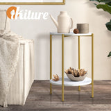 Oikiture Round Coffee Table 2 Tier Marble Top Metal Gold Frame