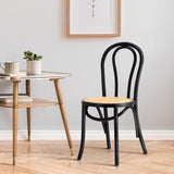 Oikiture Dining Chair Solid Wooden Chairs Ratan Seat Black