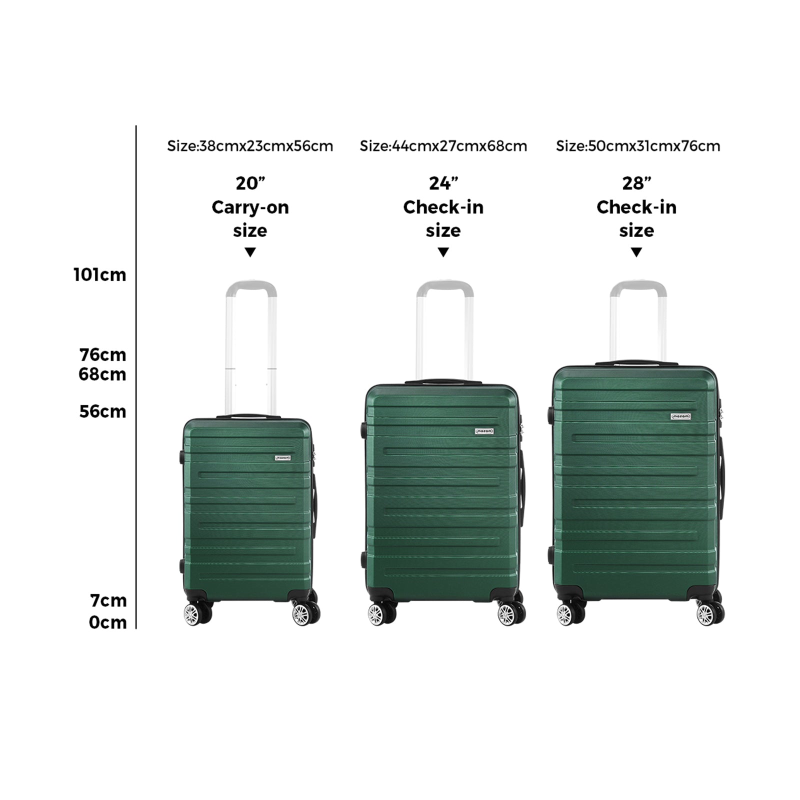 Mazam 3PCS Luggage Set TSA Lock Hard Case Green