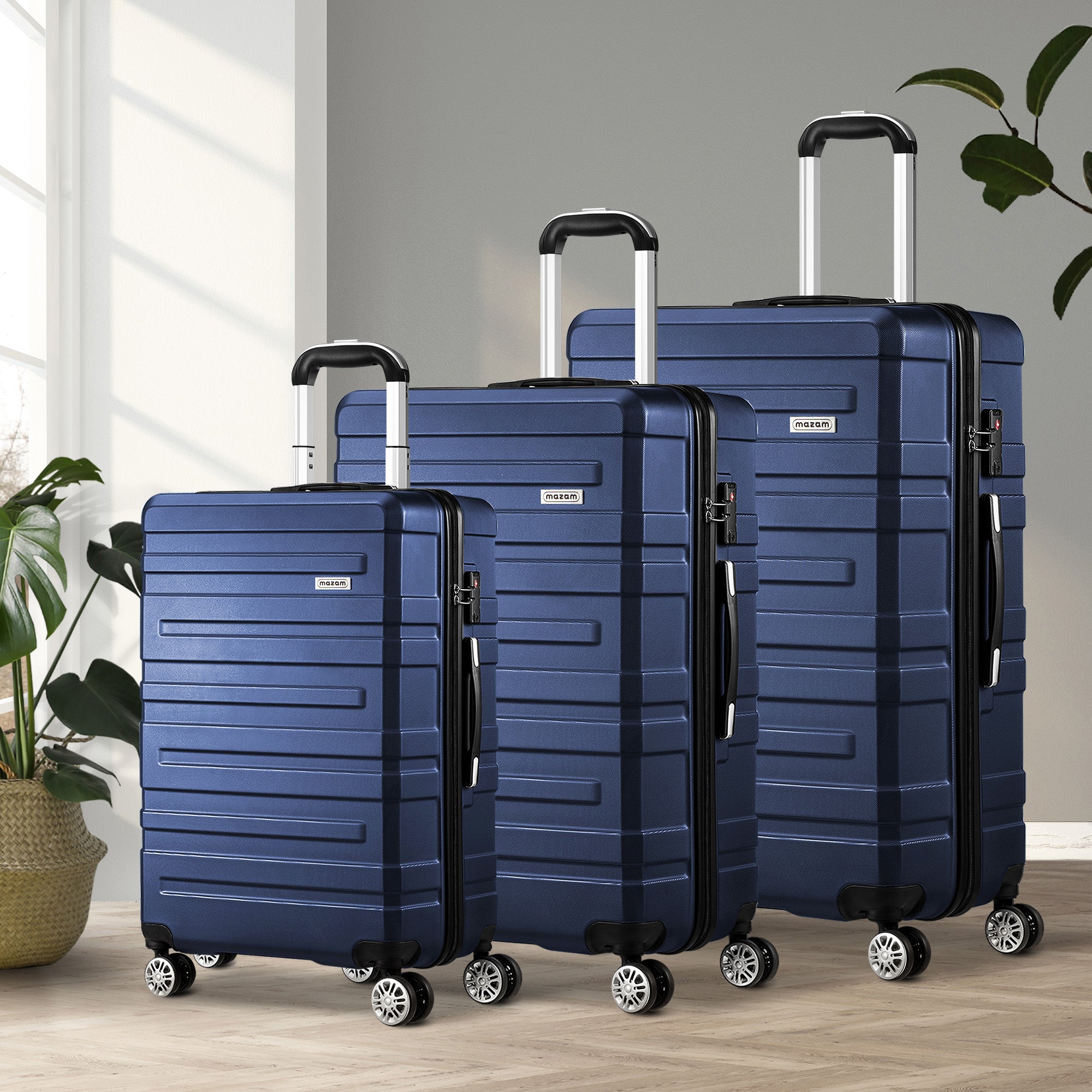 Mazam 3PCS Luggage Set TSA Lock Hard Case Navy