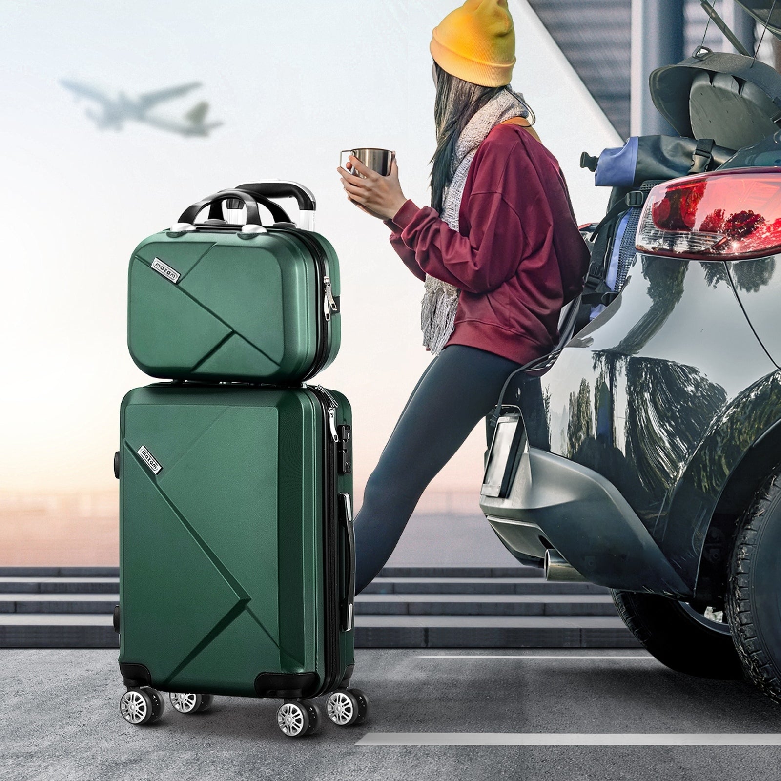 Mazam 2PCS Luggage Set TSA Lock Hard Case Green