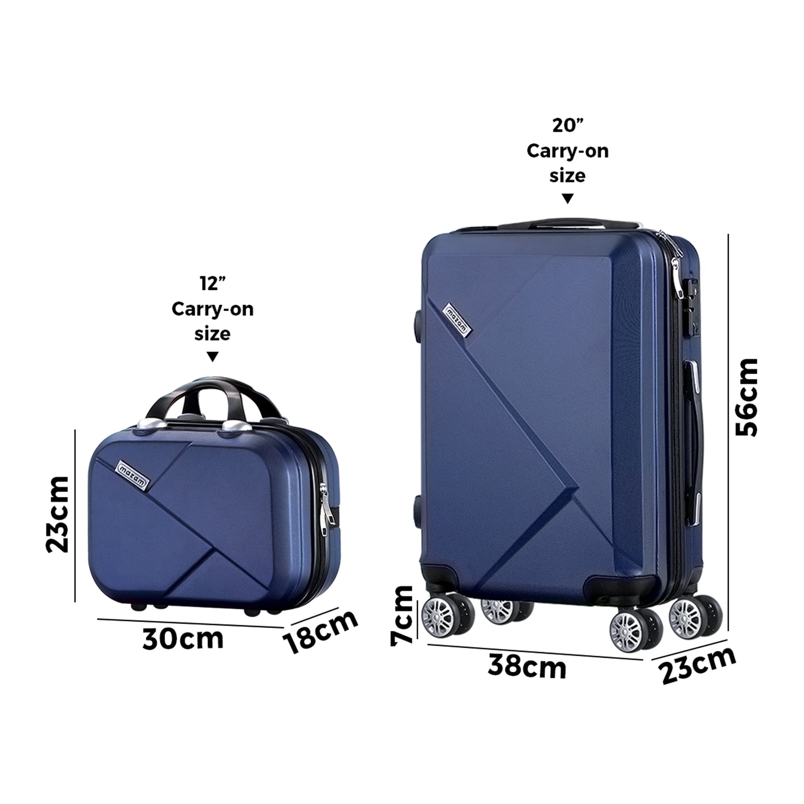 Mazam 2PCS Luggage Set TSA Lock Hard Case Navy