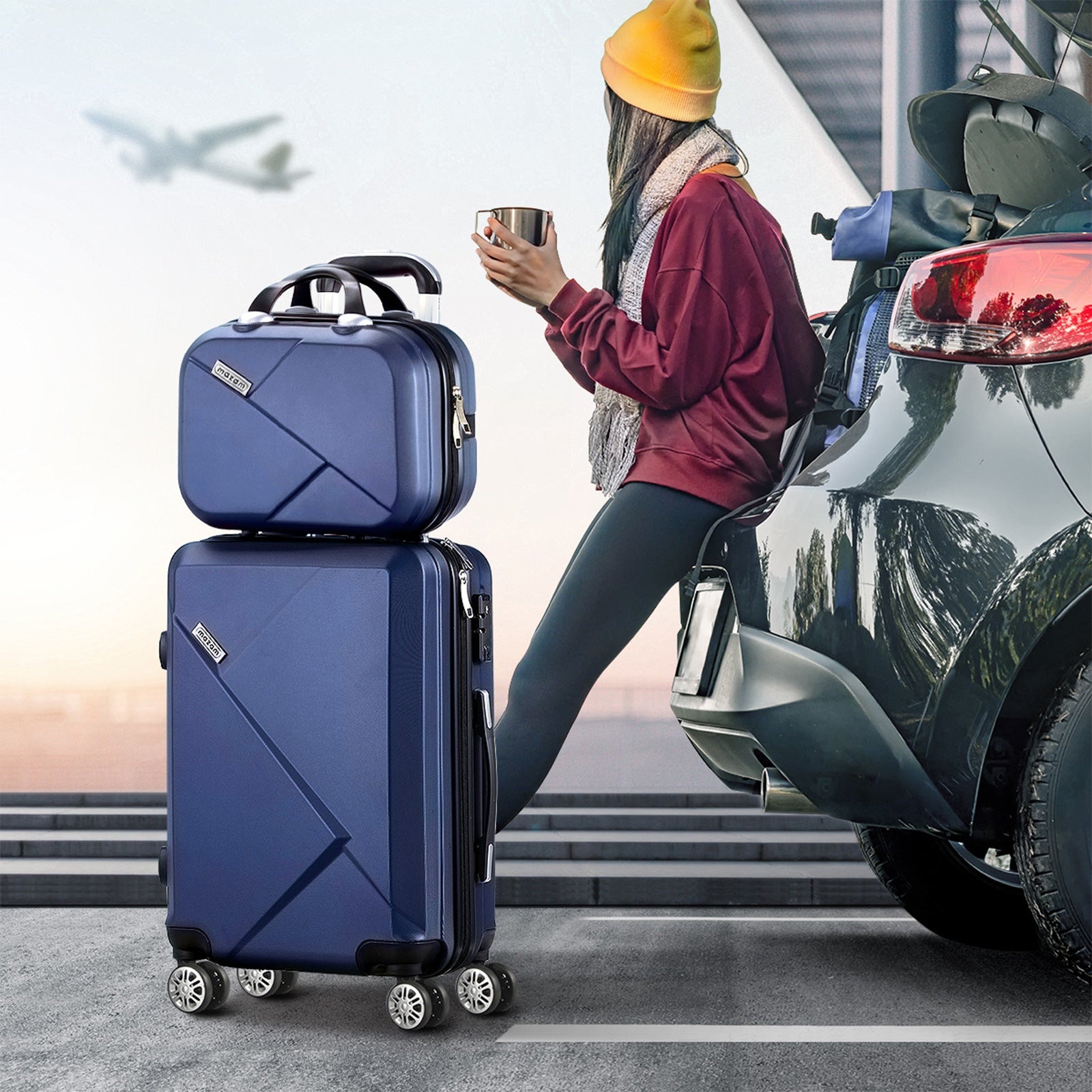 Mazam 2PCS Luggage Set TSA Lock Hard Case Navy