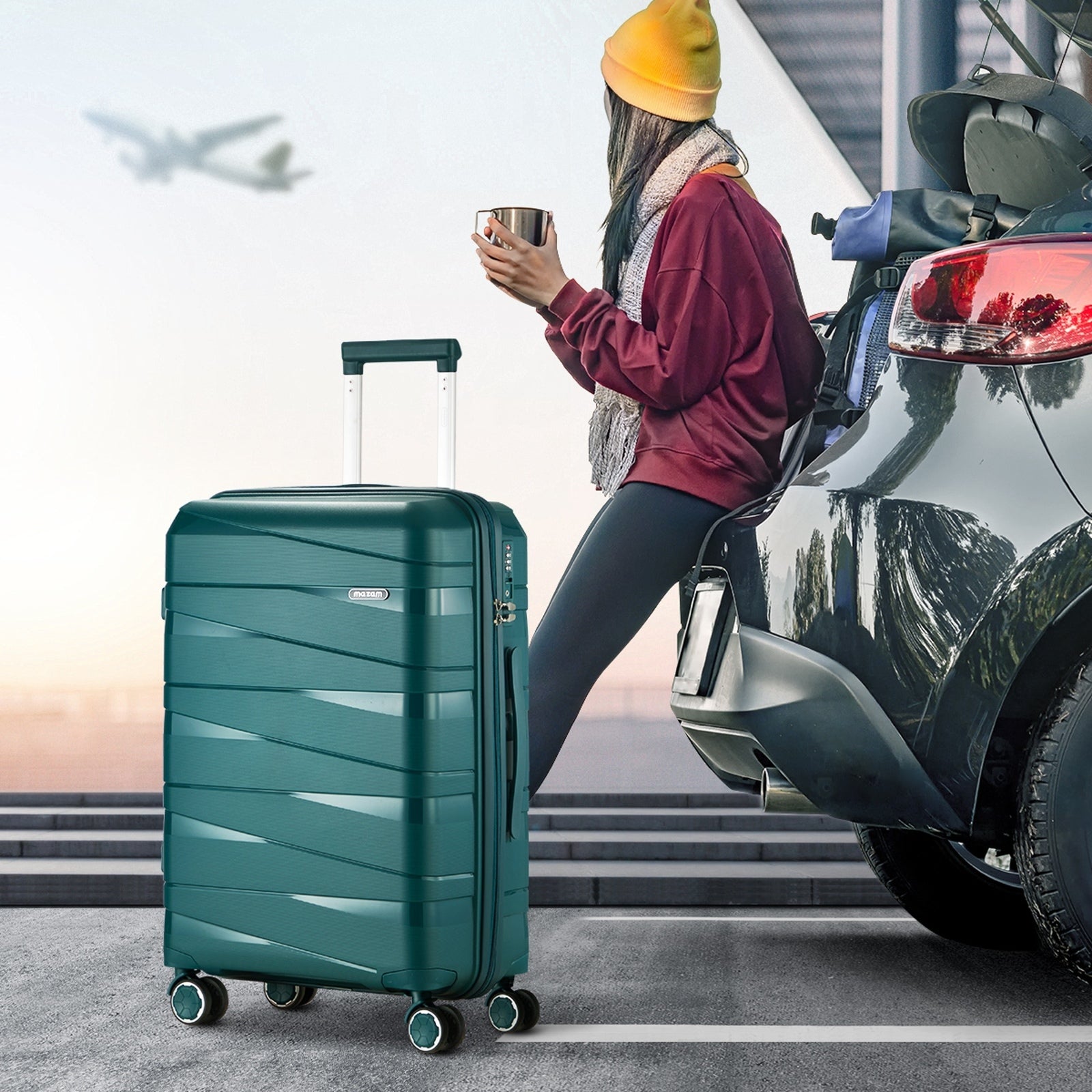 Mazam 3PCS Luggage Set Travel TSA Lock PP Case Green