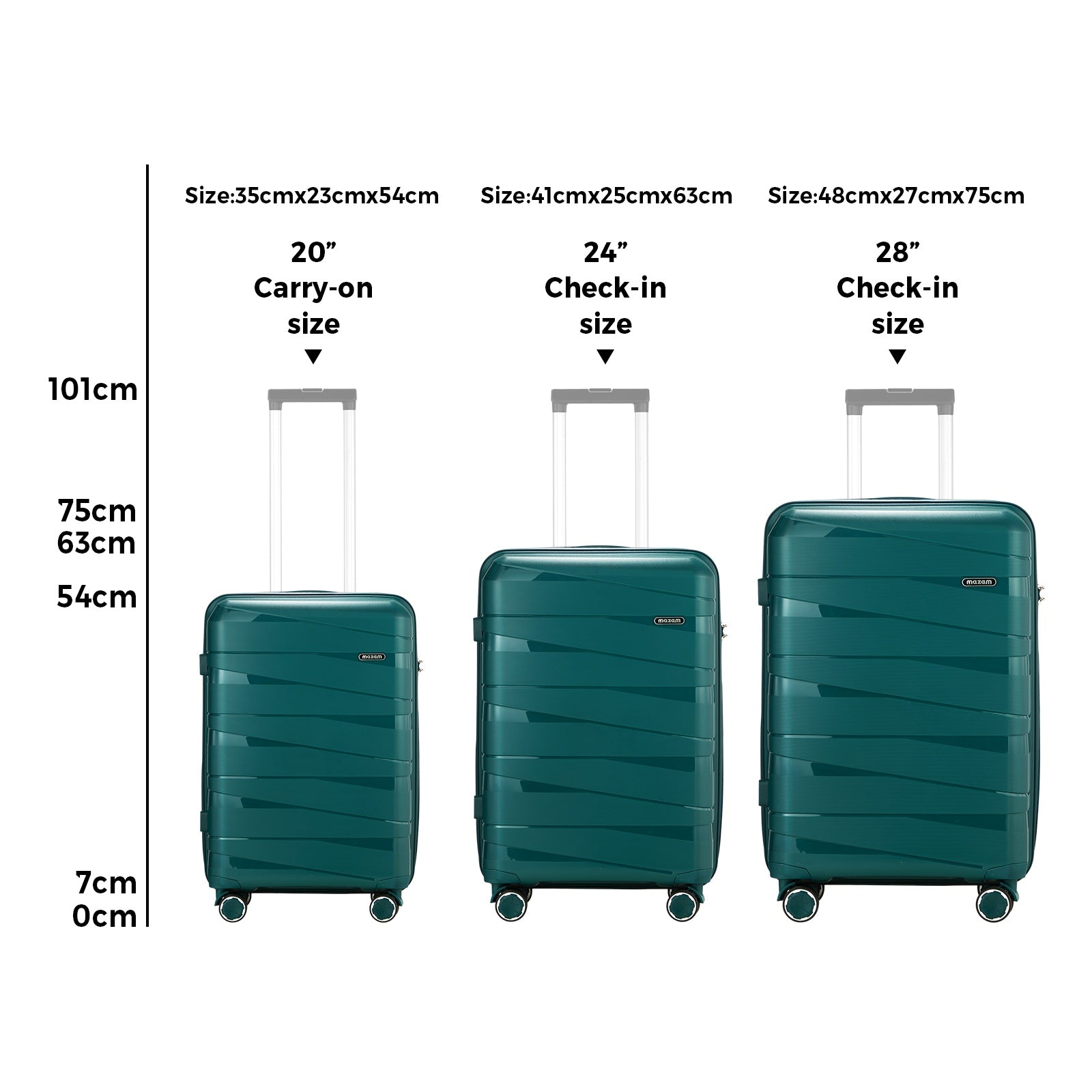 Mazam 3PCS Luggage Set Travel TSA Lock PP Case Green