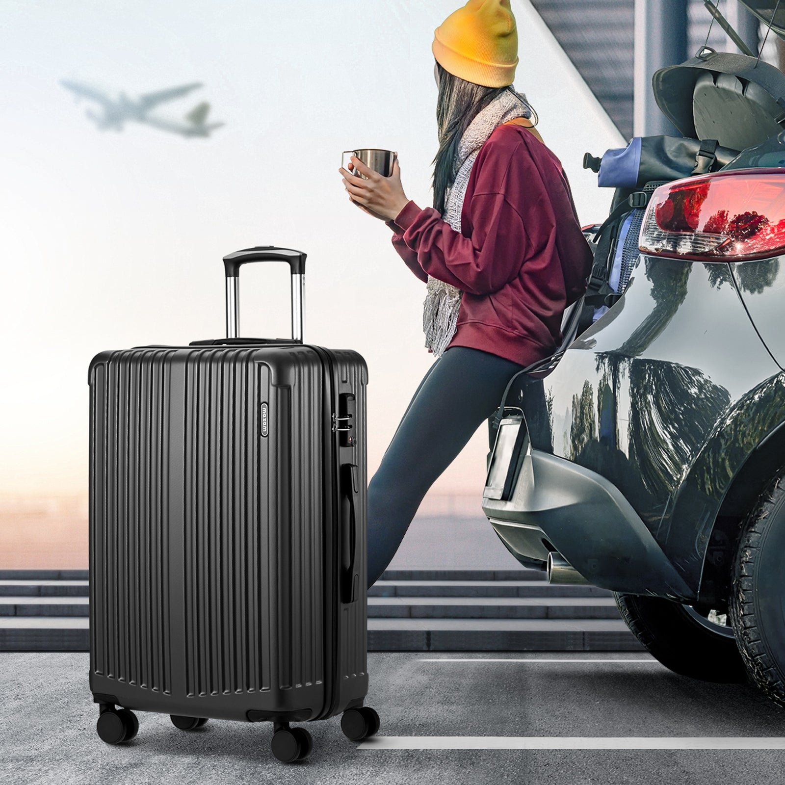 Mazam 3PCS Luggage Set Travel TSA Lock ABS Case Grey