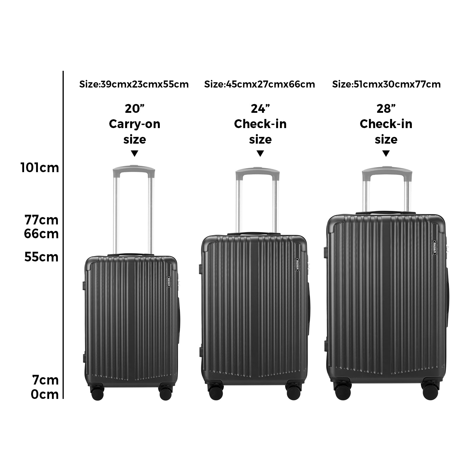 Mazam 3PCS Luggage Set Travel TSA Lock ABS Case Grey