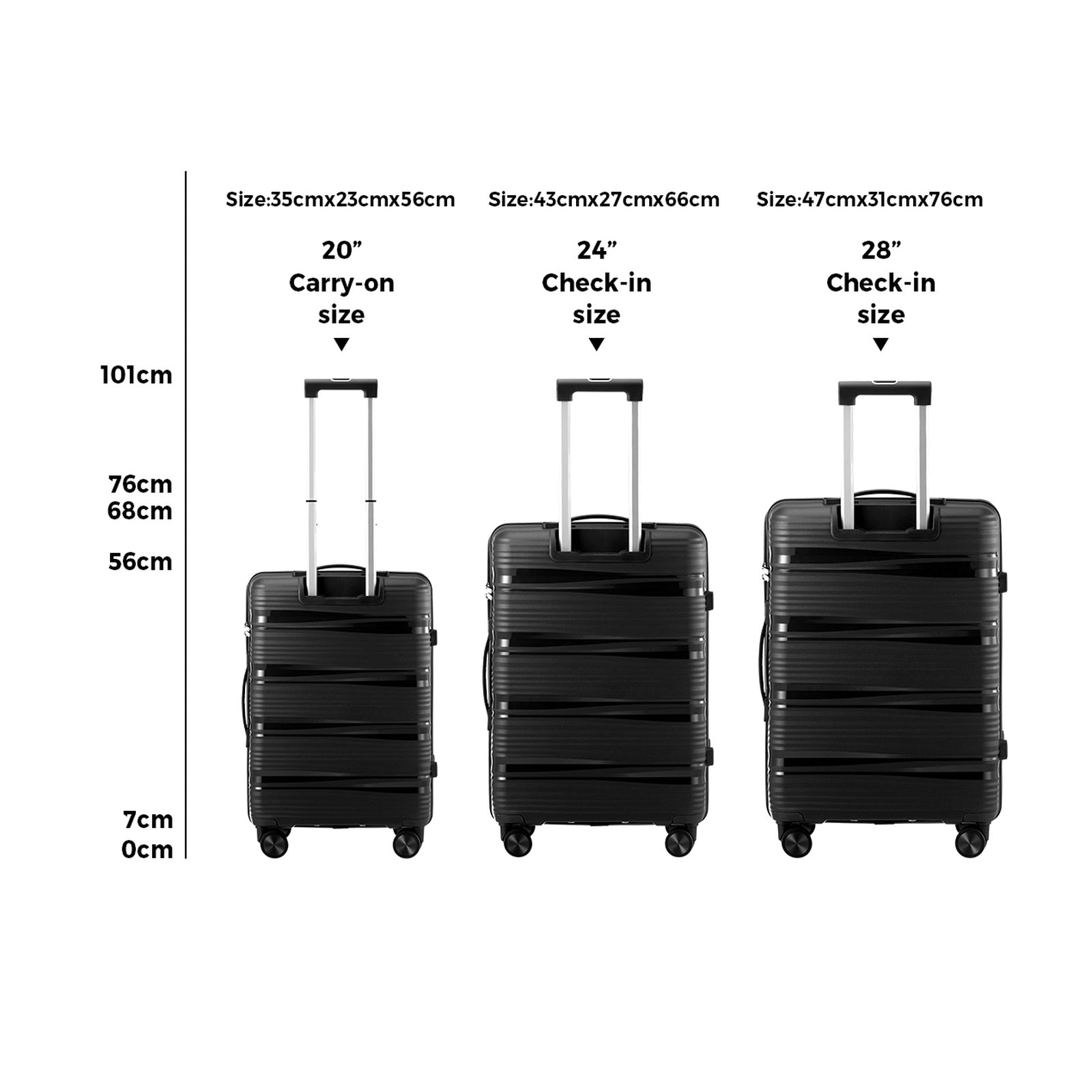 Mazam 3PCS Luggage Suitcase Set PP Case TSA Lock Black