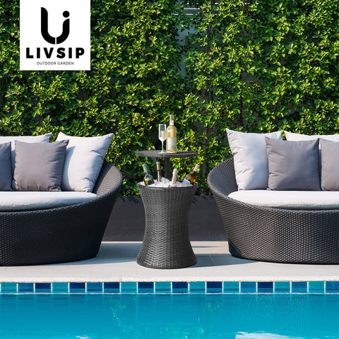 Livsip Rattan Cooler Ice Bucket Table Storage Black