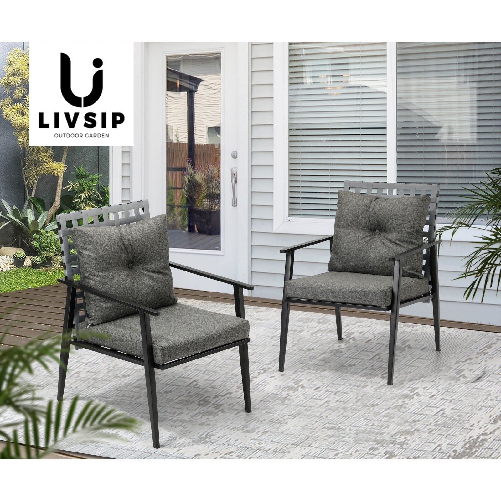 Livsip 2PCS Outdoor Armchairs Rattan Backrest Black