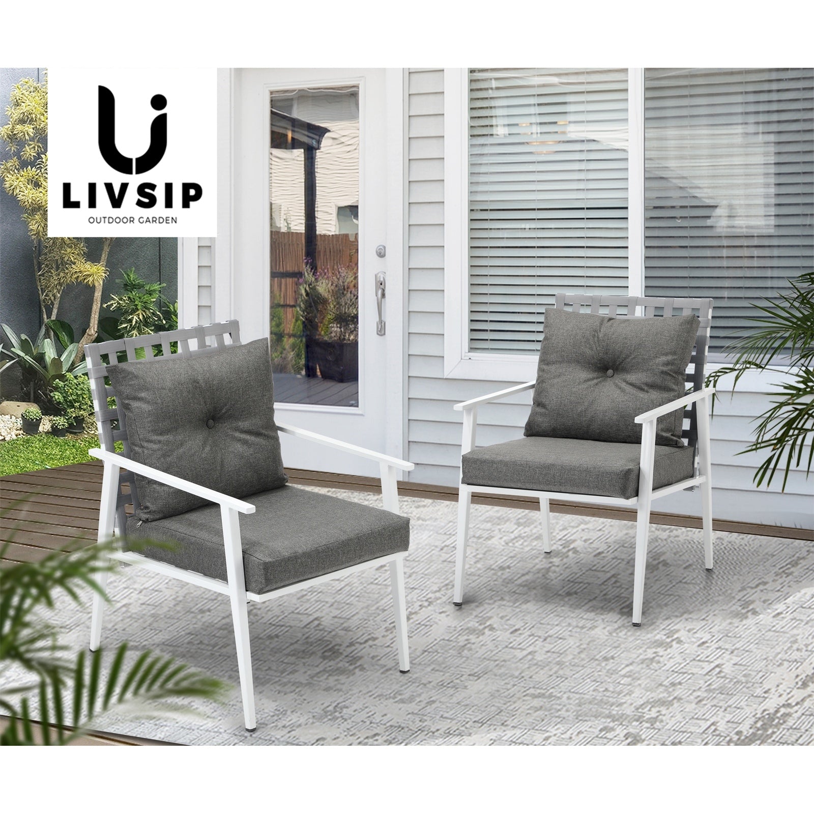 Livsip 2PCS Outdoor Armchairs Rattan Backrest White