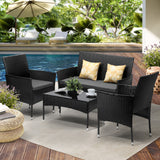 Livsip Outdoor Furniture 4PCS Set Chairs Table Wicker Black