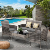 Livsip Outdoor Furniture 4PCS Set Chairs Table Wicker Grey