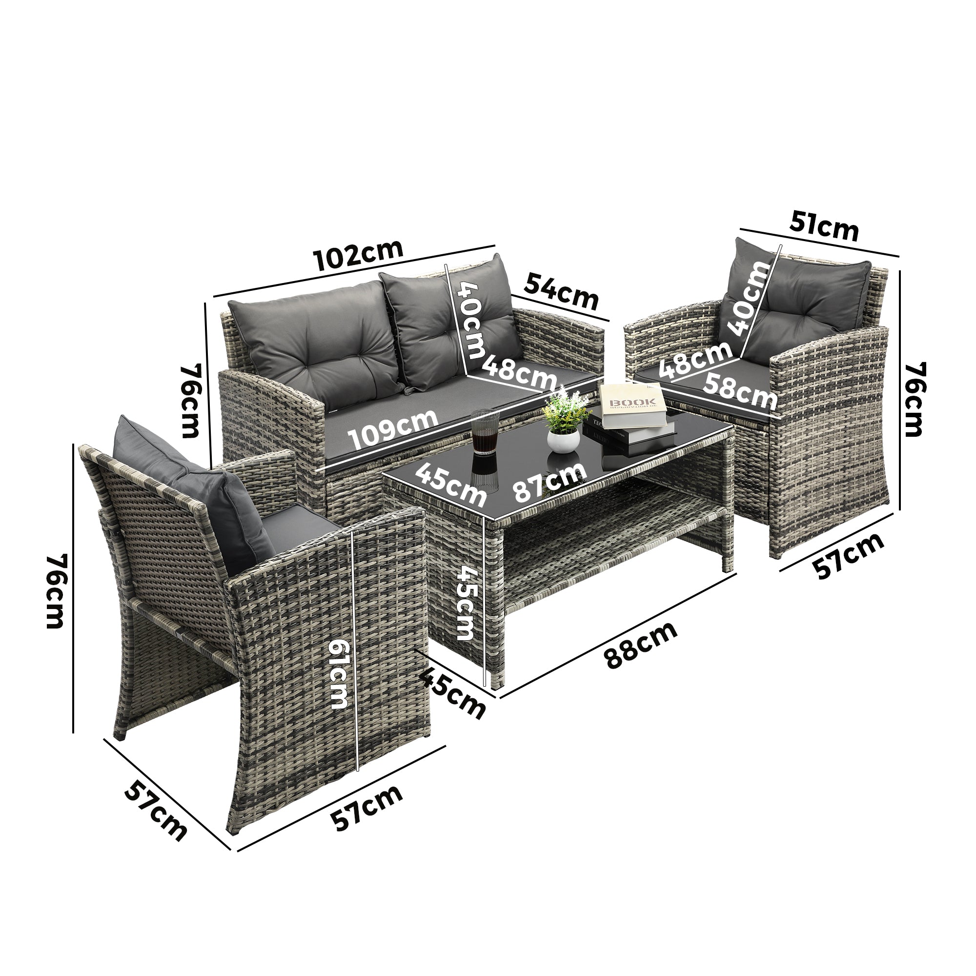 Livsip Outdoor Patio Set Wicker Table&Chairs 4 Piece