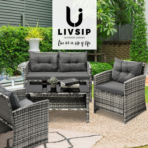 Livsip Outdoor Patio Set Wicker Table&Chairs 4 Piece