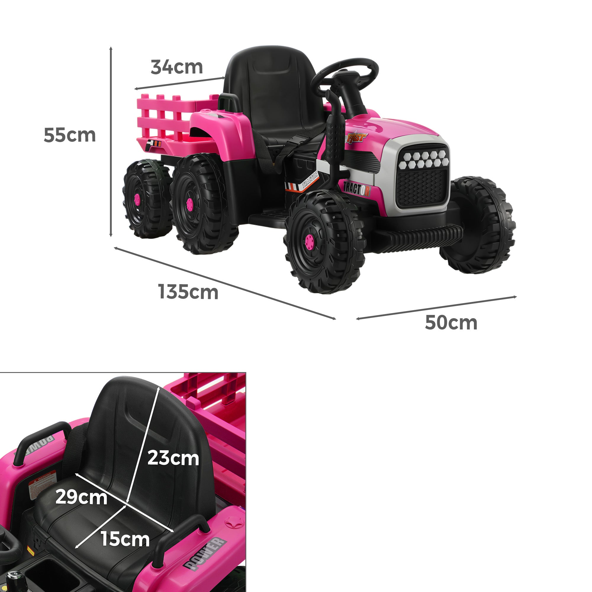 Mazam Kids Ride On Car Tractor 12V Toys Remote Control Pink