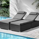 Livsip 2x Sun Lounge Wicker Lounger with Adjustable Backrest