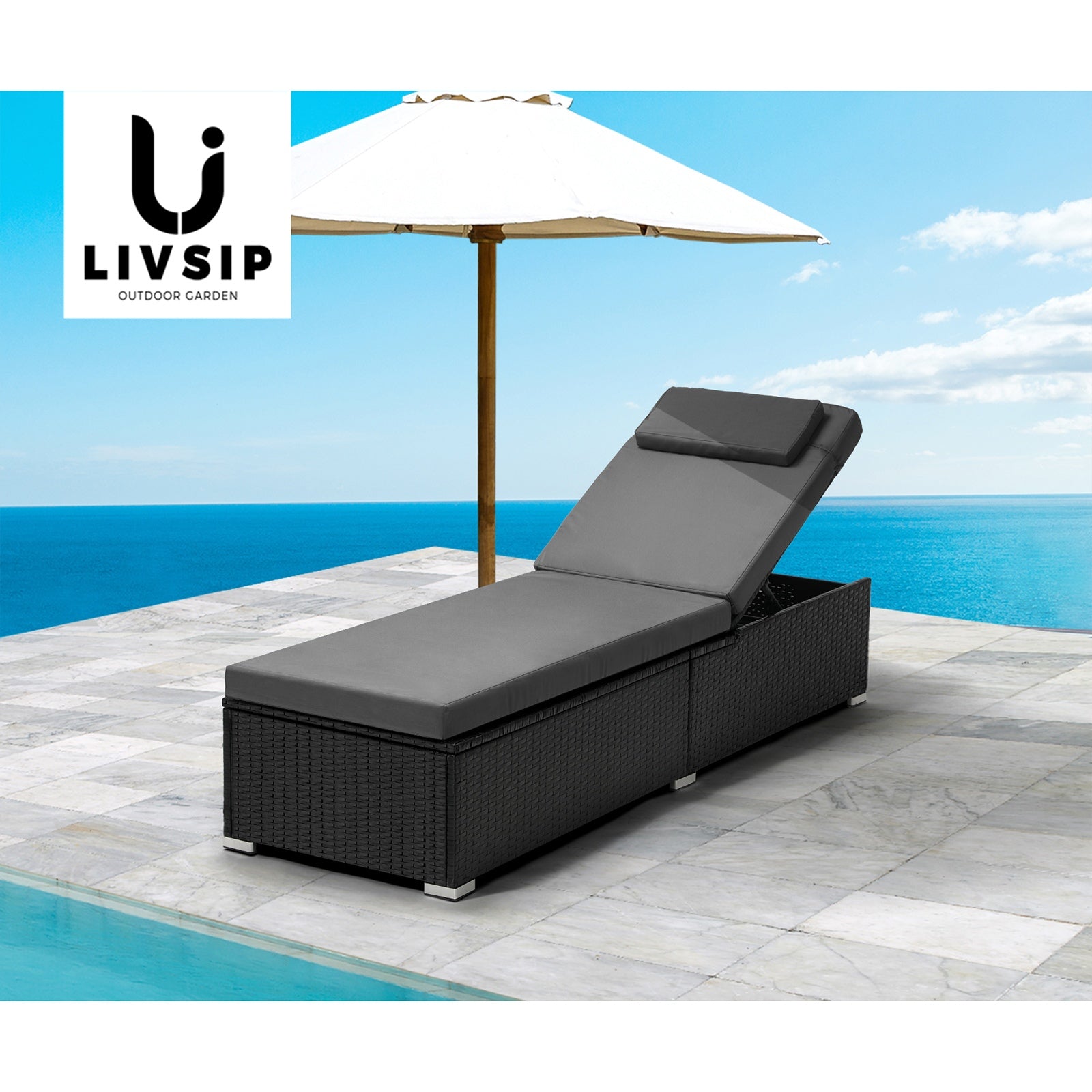 Livsip 2x Sun Lounge Wicker Lounger with Adjustable Backrest