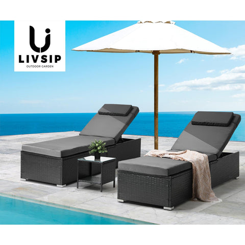 Livsip 2X Sun Lounge with Table Outdoor Set