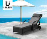 Livsip 2x Sun Lounge Adjustable Backrest Wicker Black