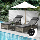 Livsip 2x Wheeled Sun Lounger & Table Outdoor Set Grey