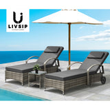 Livsip 2x Wheeled Sun Lounger & Table Outdoor Set Grey