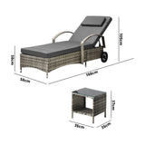 Livsip 2x Wheeled Sun Lounger & Table Outdoor Set Grey