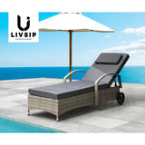 Livsip 2x Sun Lounge Adjustable Backrest Wicker Grey