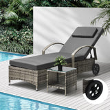 Livsip Wheeled Sun Lounger with Table Patio Set Grey