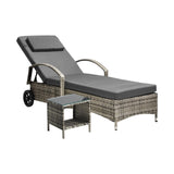 Livsip Wheeled Sun Lounger with Table Patio Set Grey