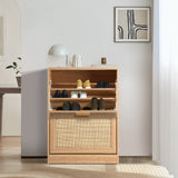 Oikiture Shoe Cabinet 2 Compartment with Rows Rattan Doors