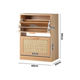 Oikiture Shoe Cabinet 2 Compartment with Rows Rattan Doors