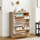 Oikiture Shoe Cabinet 2 Compartment with Rows Rattan Doors