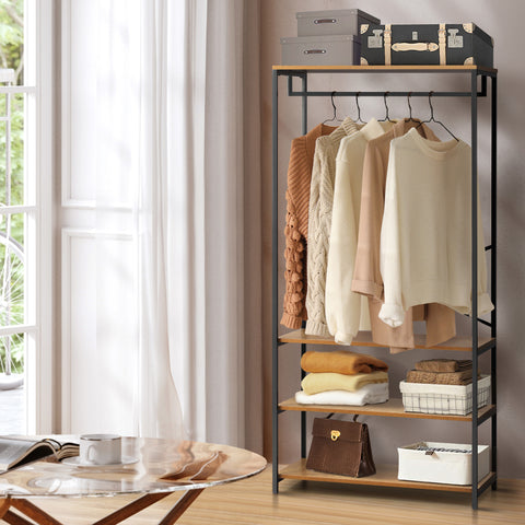 Oikiture Open Wardrobe with Hanging Rail Metal 4 shelves